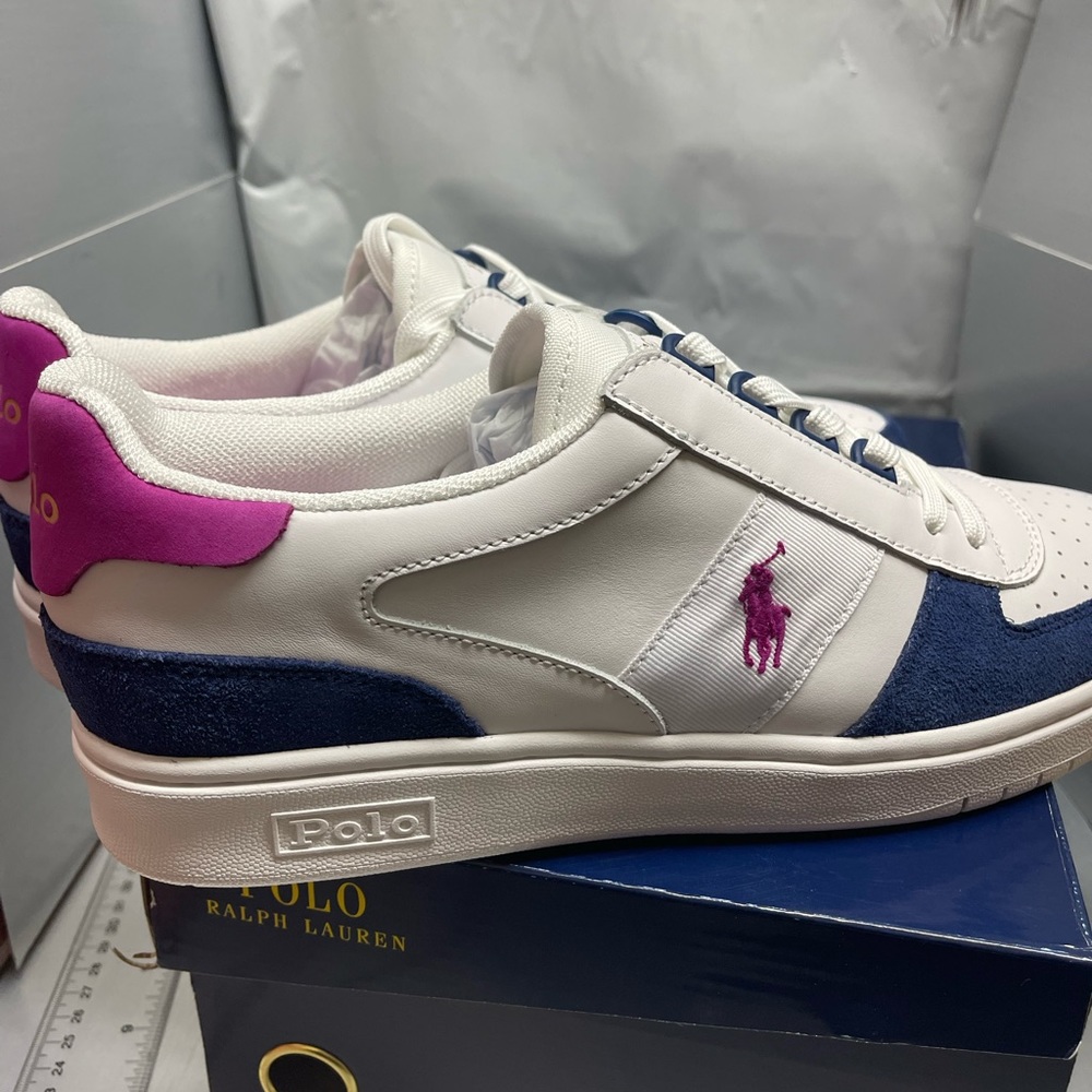 BNWT Polo Ralph Lauren Polo Court Low-Top Sneaker Blue/Pink size 10.5 - Picture 8 of 13